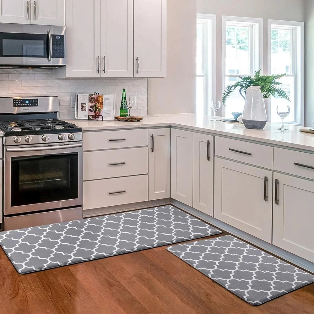 Anti-Fatigue Kitchen Mat Set 2-Piece Cushioned Ergonomic Standing Floor Rugs